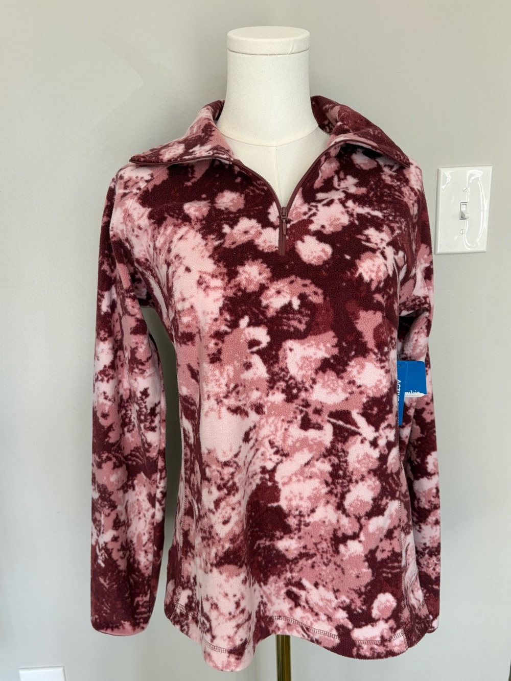 Women’s Floral Wash Quarter-Zip Fleece Pullover - Pink & Burgundy